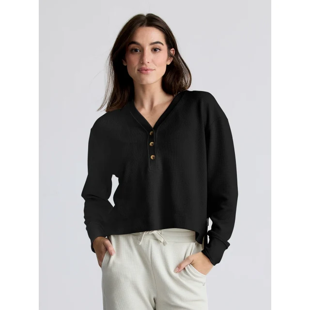Women's Waffle Long Sleeve Henley - Image 2