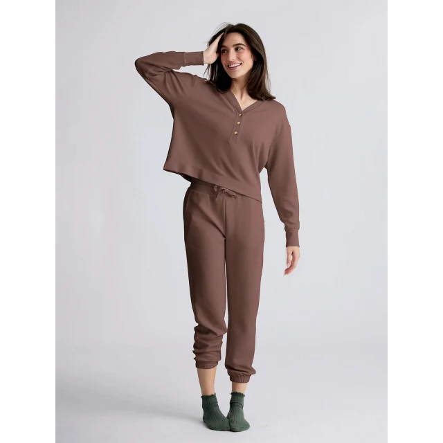 Women's Waffle Long Sleeve Henley - Image 3