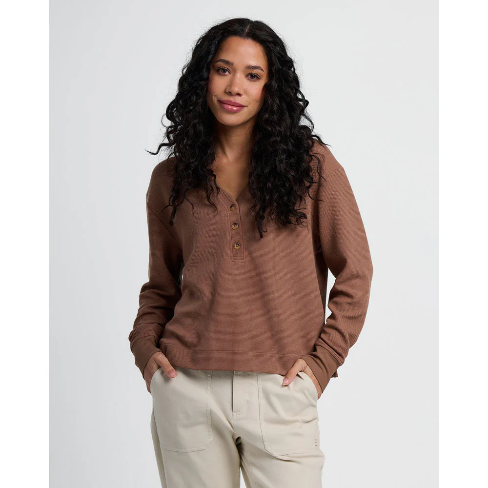 Women's Waffle Long Sleeve Henley - Image 6